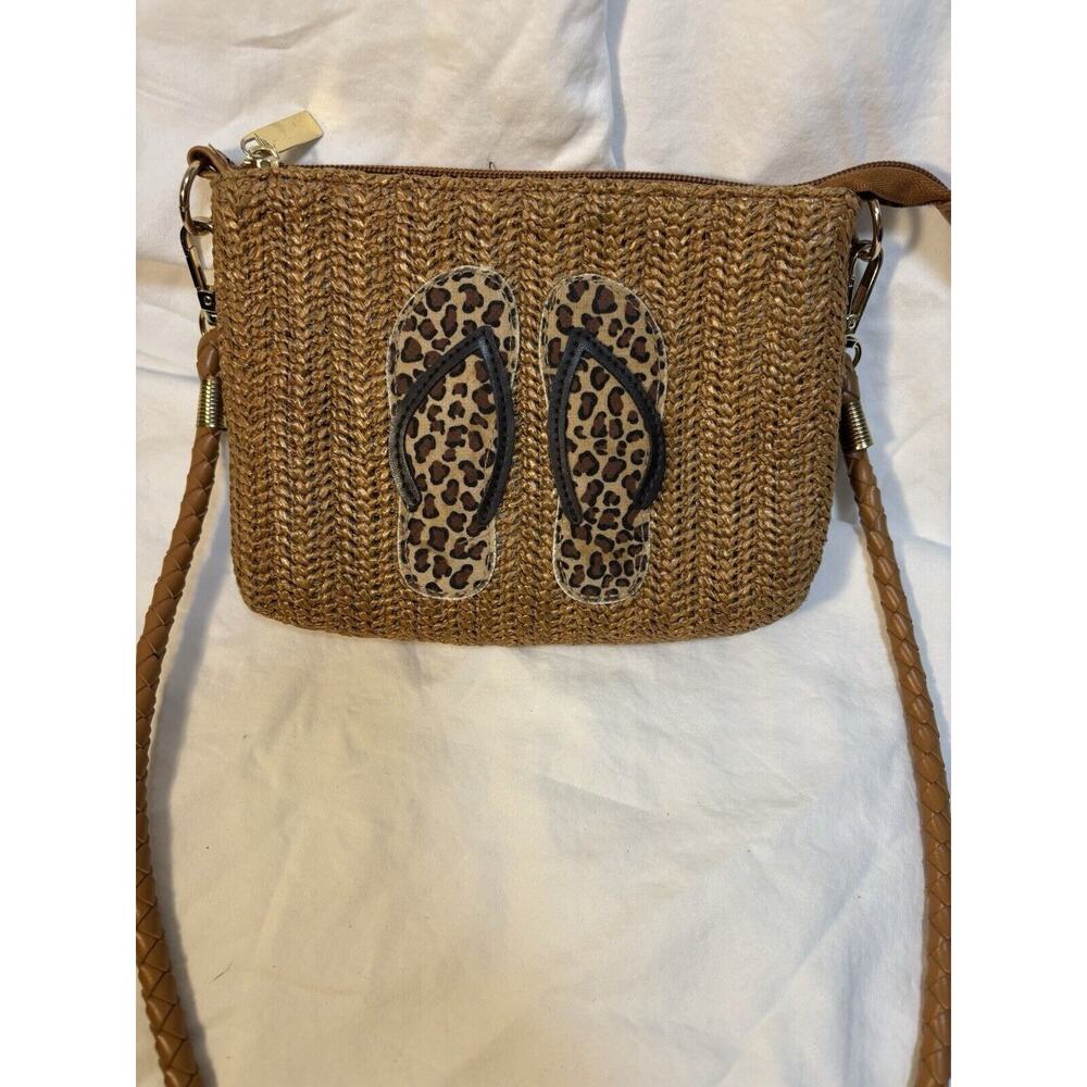 Sondra Roberts Squared Woven Straw Raffia Flip Flops Crossbody Bag Small Purse
